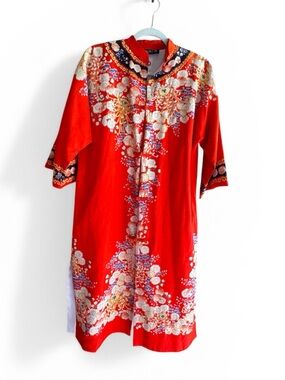 Vintage Gump’s San Francisco Red Floral Silk Blend Asian Inspired Dress Tunic